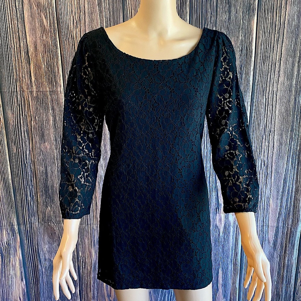 Charming Charlie black floral lace dress size medium long sleeve